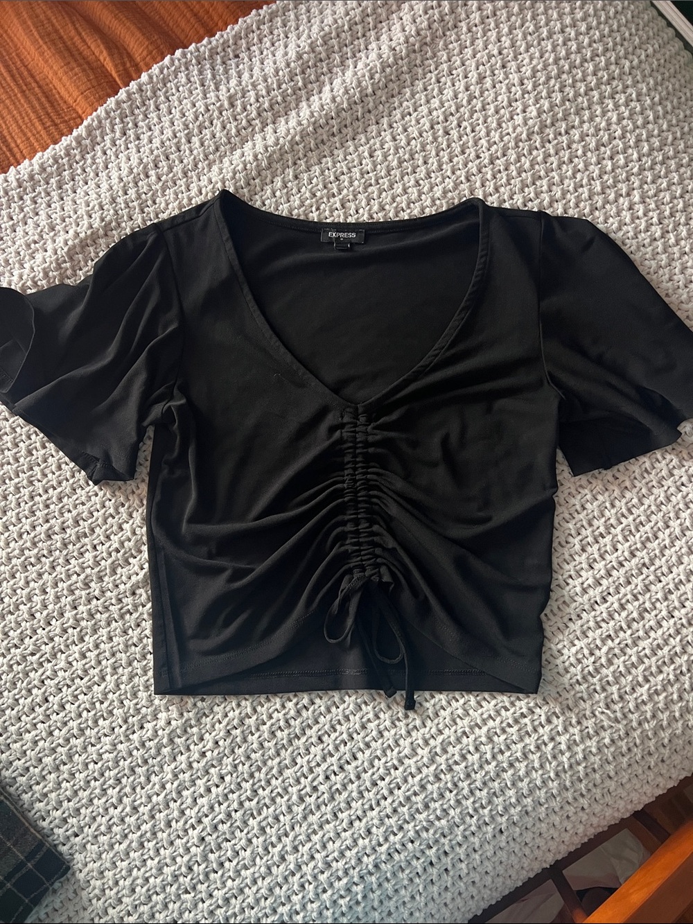 Express Black V-Neck Women’s Top with Drawstring